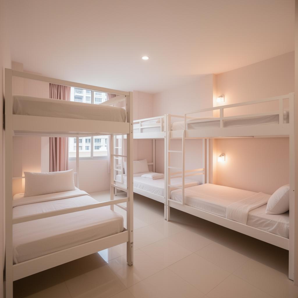 Montaire Ladies Residence in Makati with white minimalist bunk beds, clean shared living space, and secure female-only accommodation